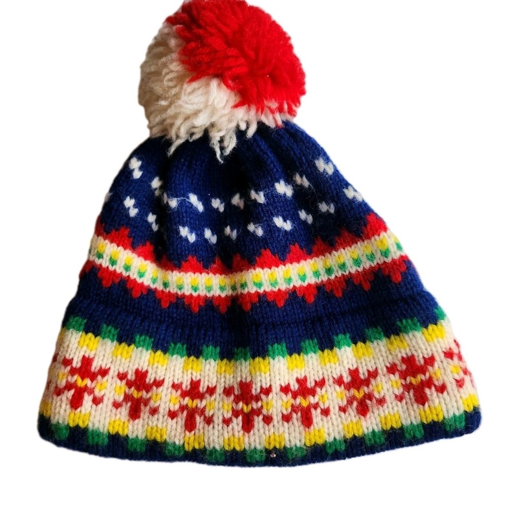 VTG Marceau Sporty Wool Hat Cold‎ Warm Winter Snow Ski Beanie Pom Pom